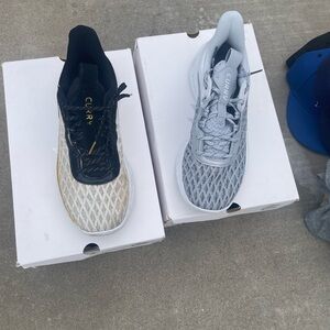 Under Armour Gray and Yellow Athletic Shoes Lace-Up Design